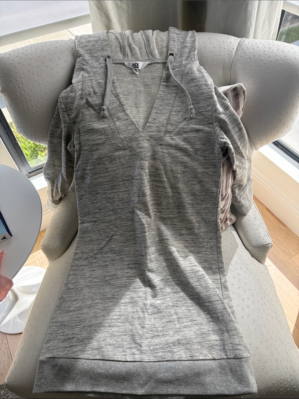 BB Dakota Grey V-Neck Hooded Tunic Sweatshirt